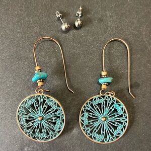 NWOT 2Prs. Bohemian Style Metal Beaded Earrings